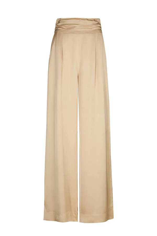 Caroline Biss SHINY LOOSE HIGH WAIST WIDE DRESSY TROUSERS