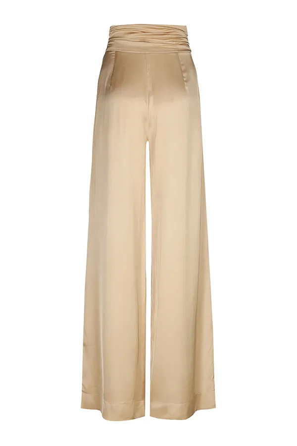 Caroline Biss SHINY LOOSE HIGH WAIST WIDE DRESSY TROUSERS