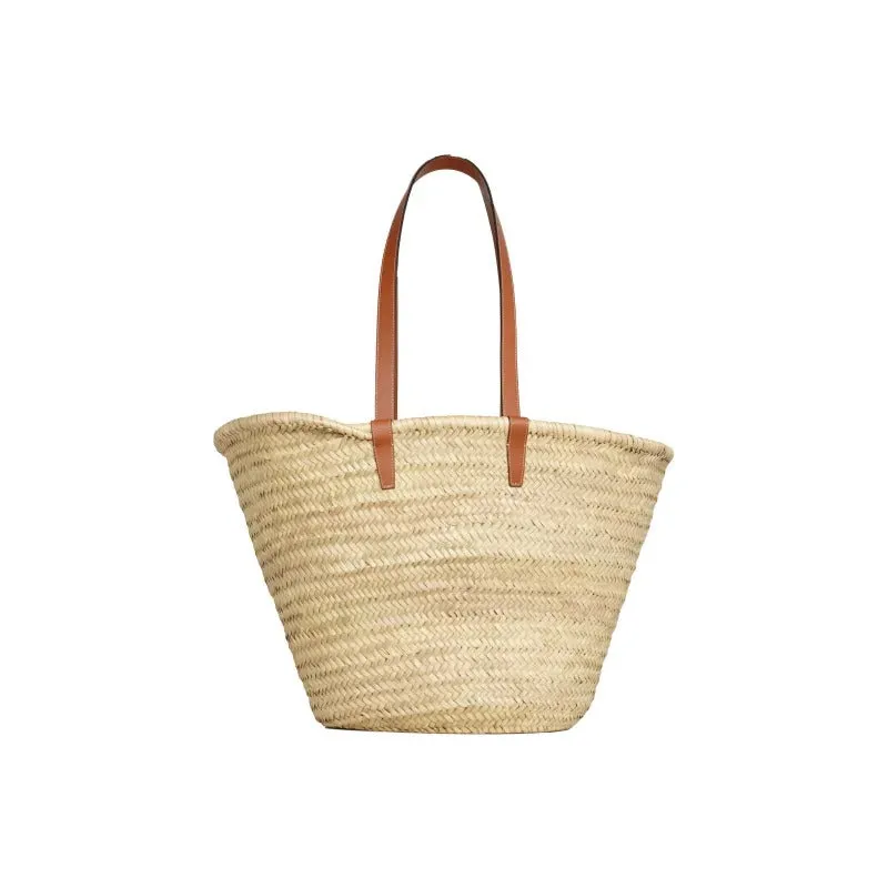     Celine   Triomphe Classic Panier Woven Natural Tree Fiber Calfskin Shoulder Bag