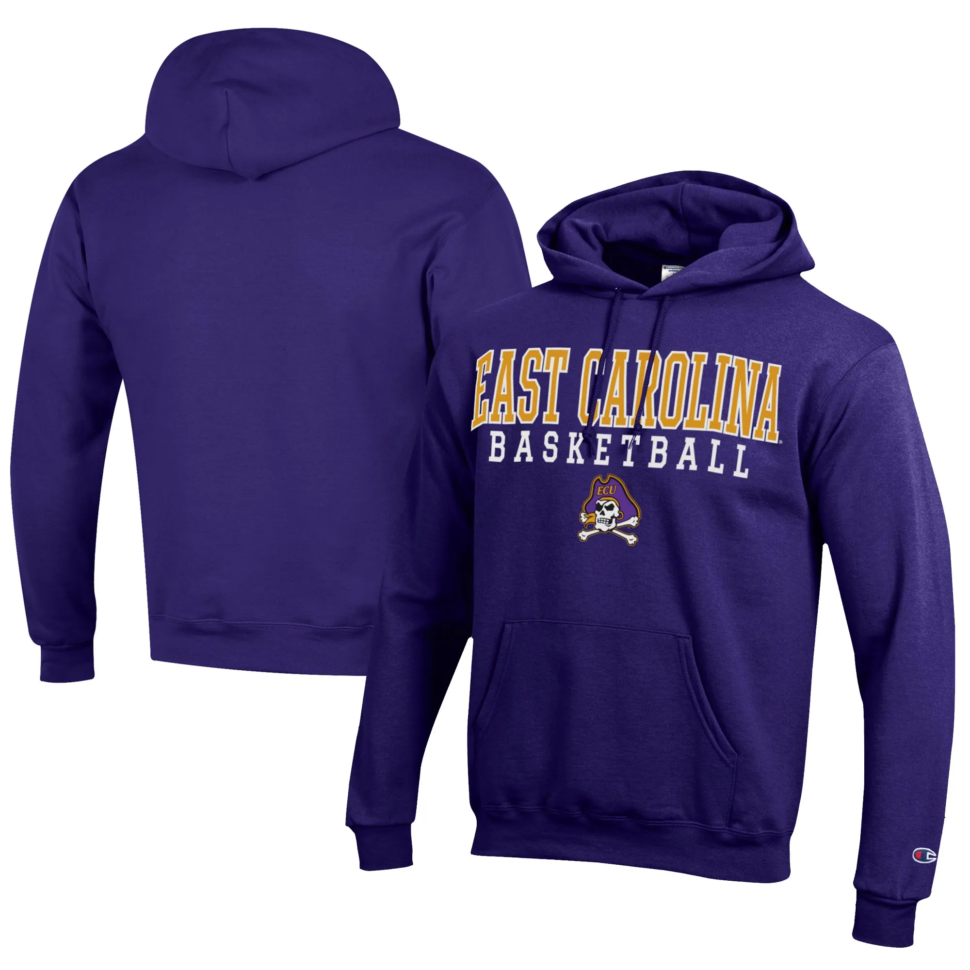 Champion  ECU Pirates Purple Stacked Logo Basketball Eco Powerblend Pullover Hoodie