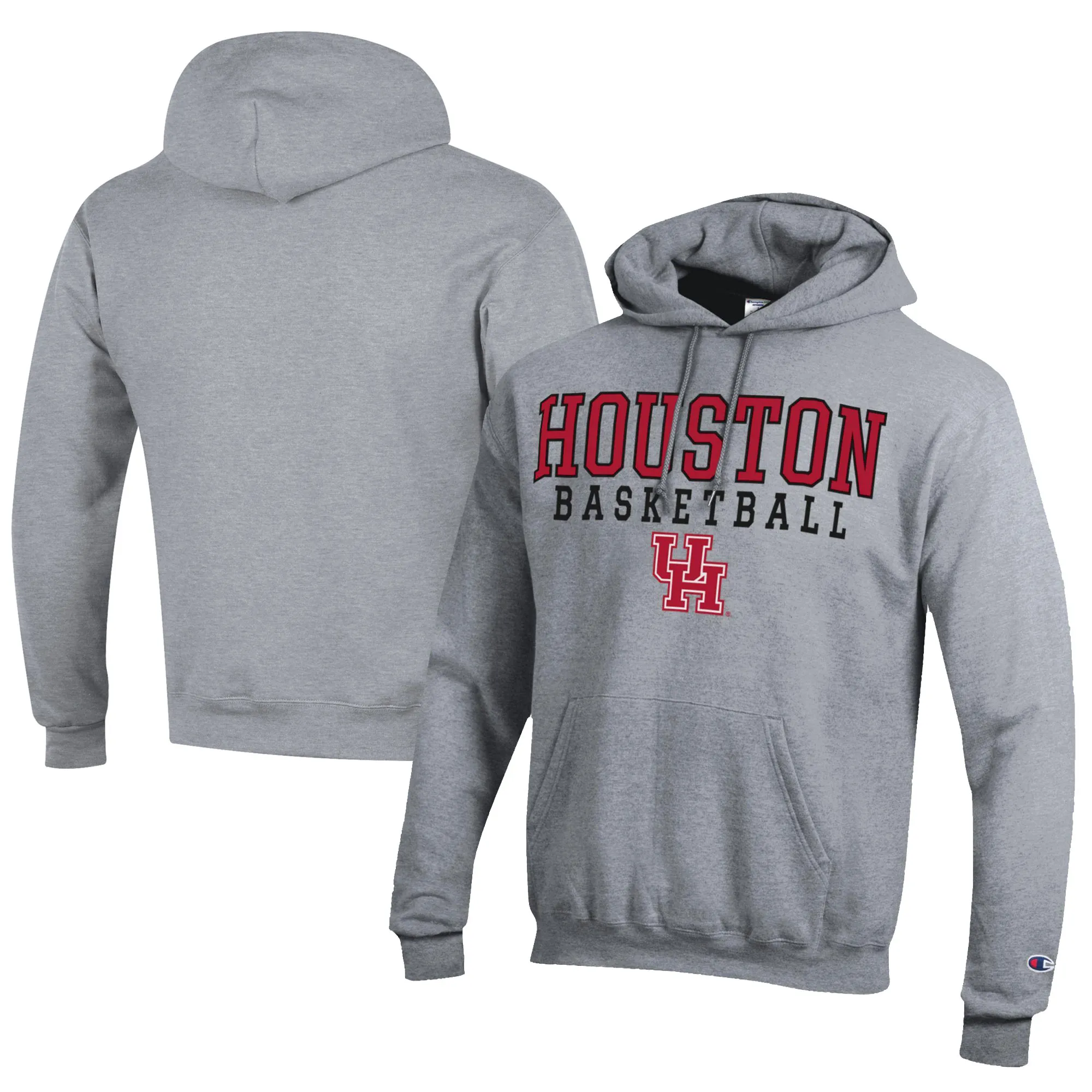 Champion  Houston Cougars Gray Stacked Logo Basketball Eco Powerblend Pullover Hoodie