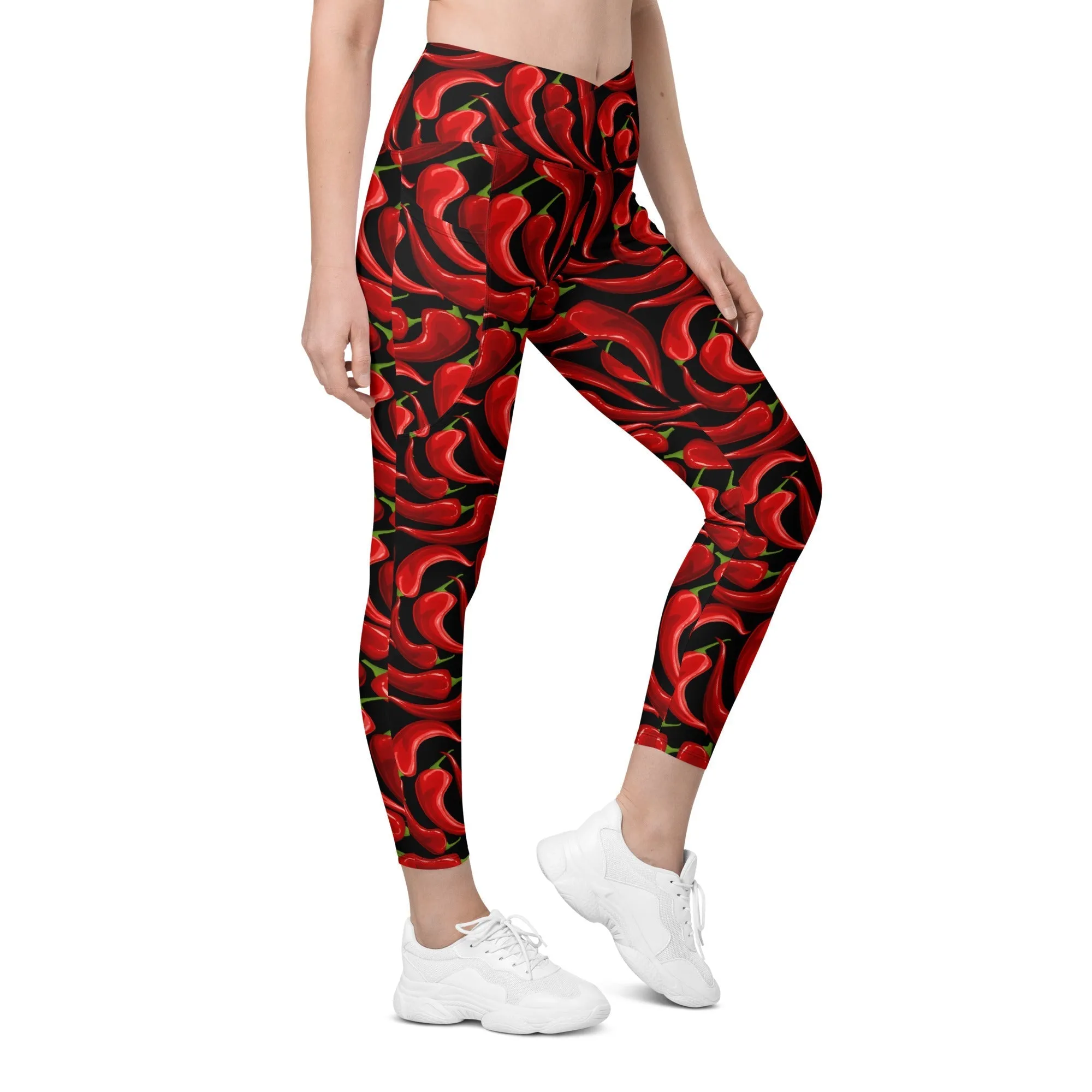 Chilli Pepper Crossover Leggings With Pockets