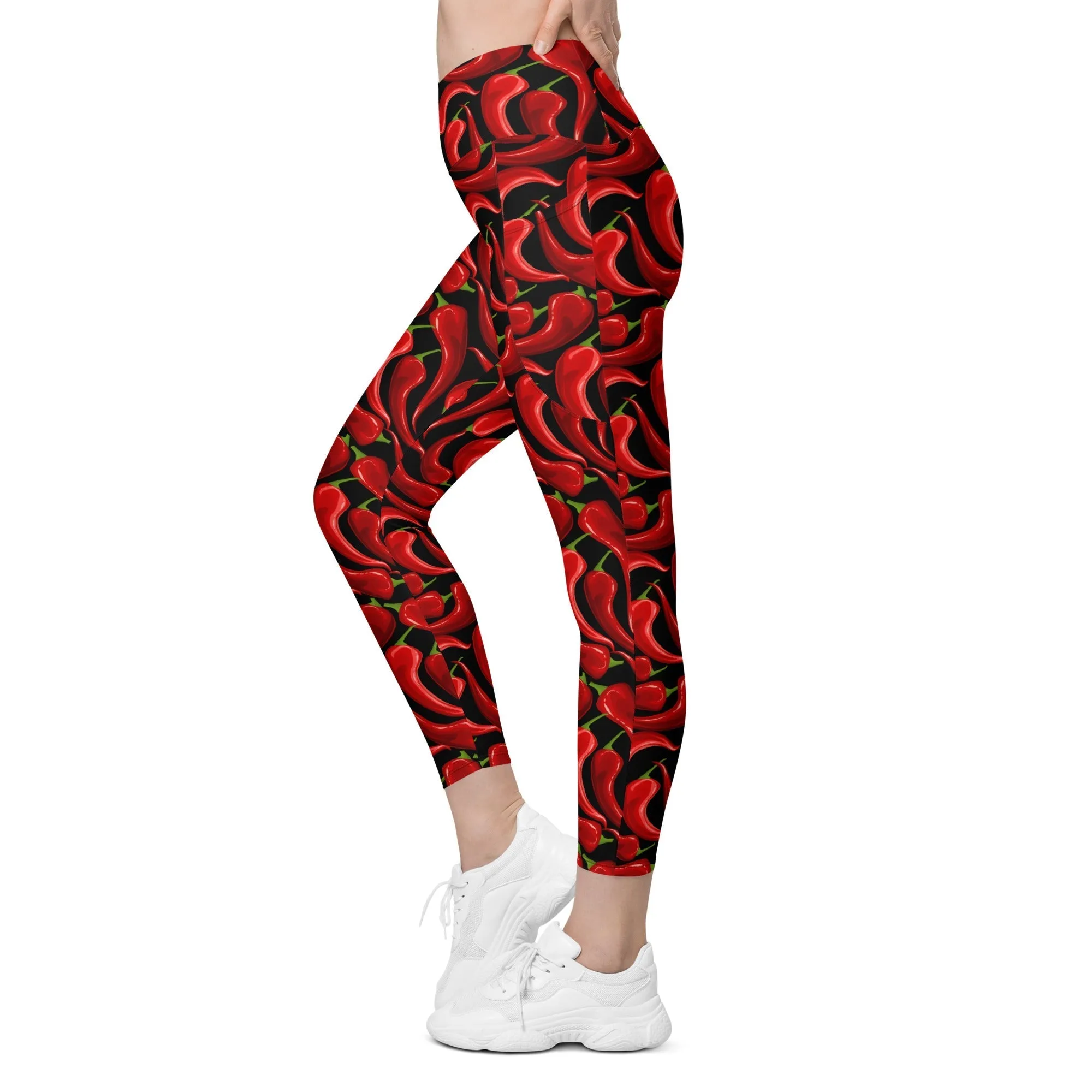 Chilli Pepper Crossover Leggings With Pockets