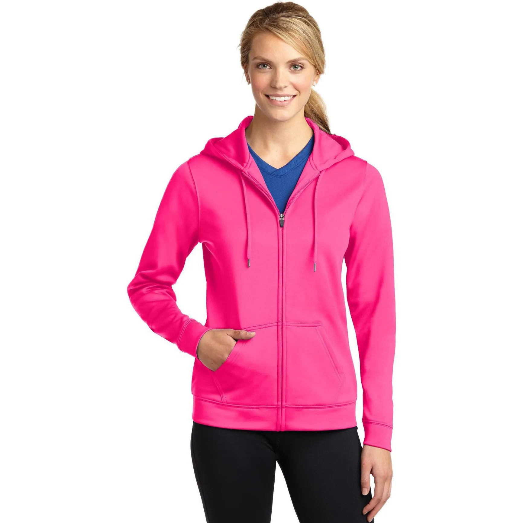 CLOSEOUT - Sport-Tek Ladies Sport-Wick Fleece Full-Zip Hooded Jacket