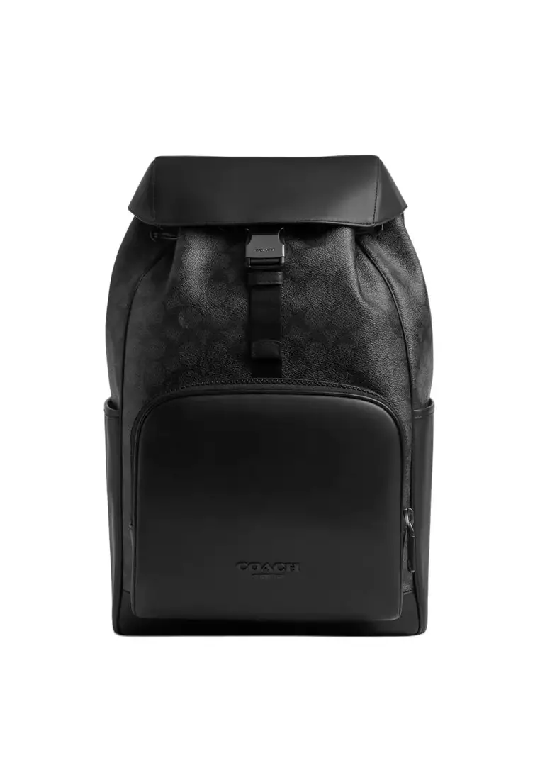 Coach COACH Racer Men's Black-Grey Leather-Trim Backpack