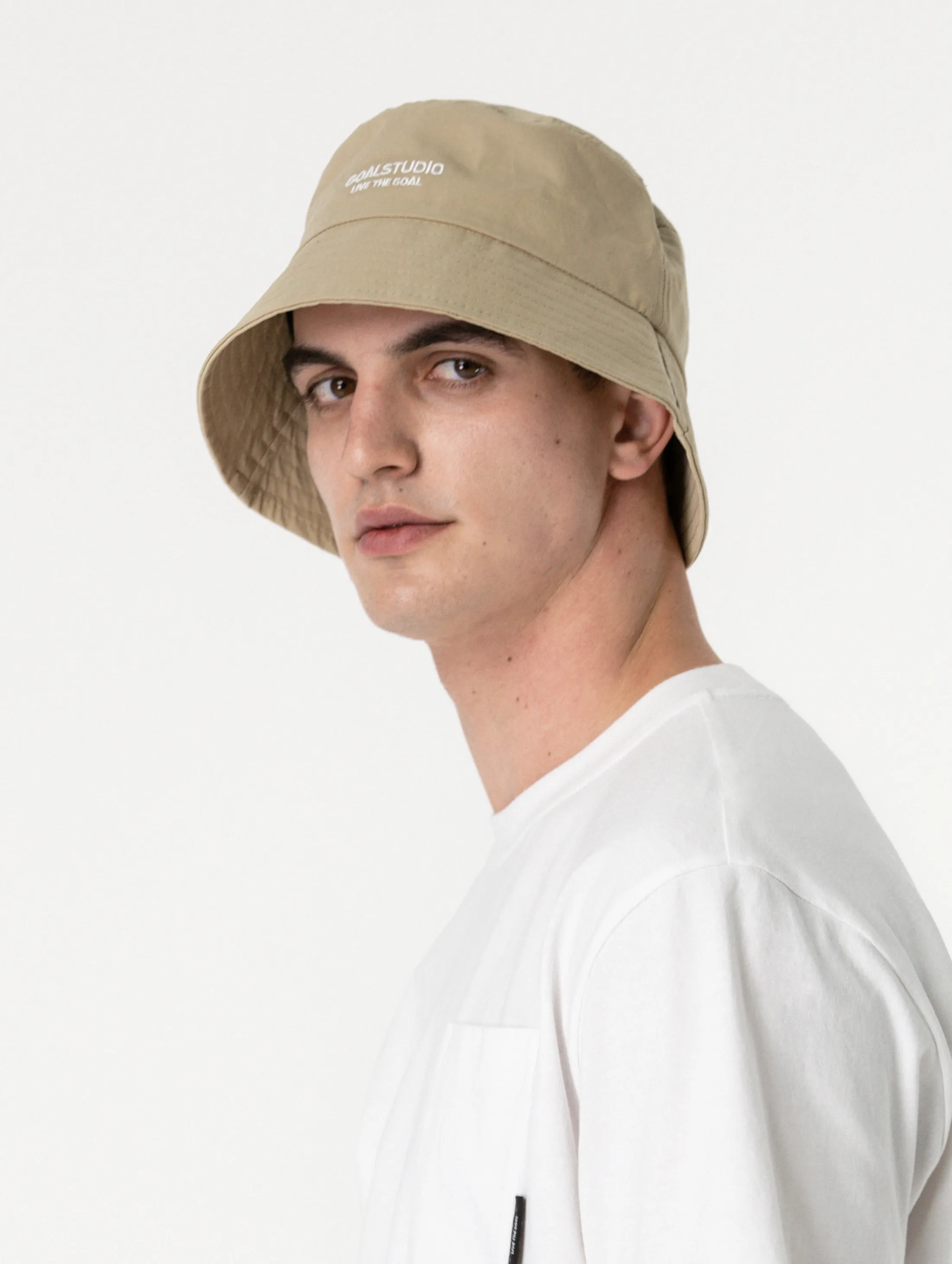 COTTON WASHED BUCKET HAT-BEIGE