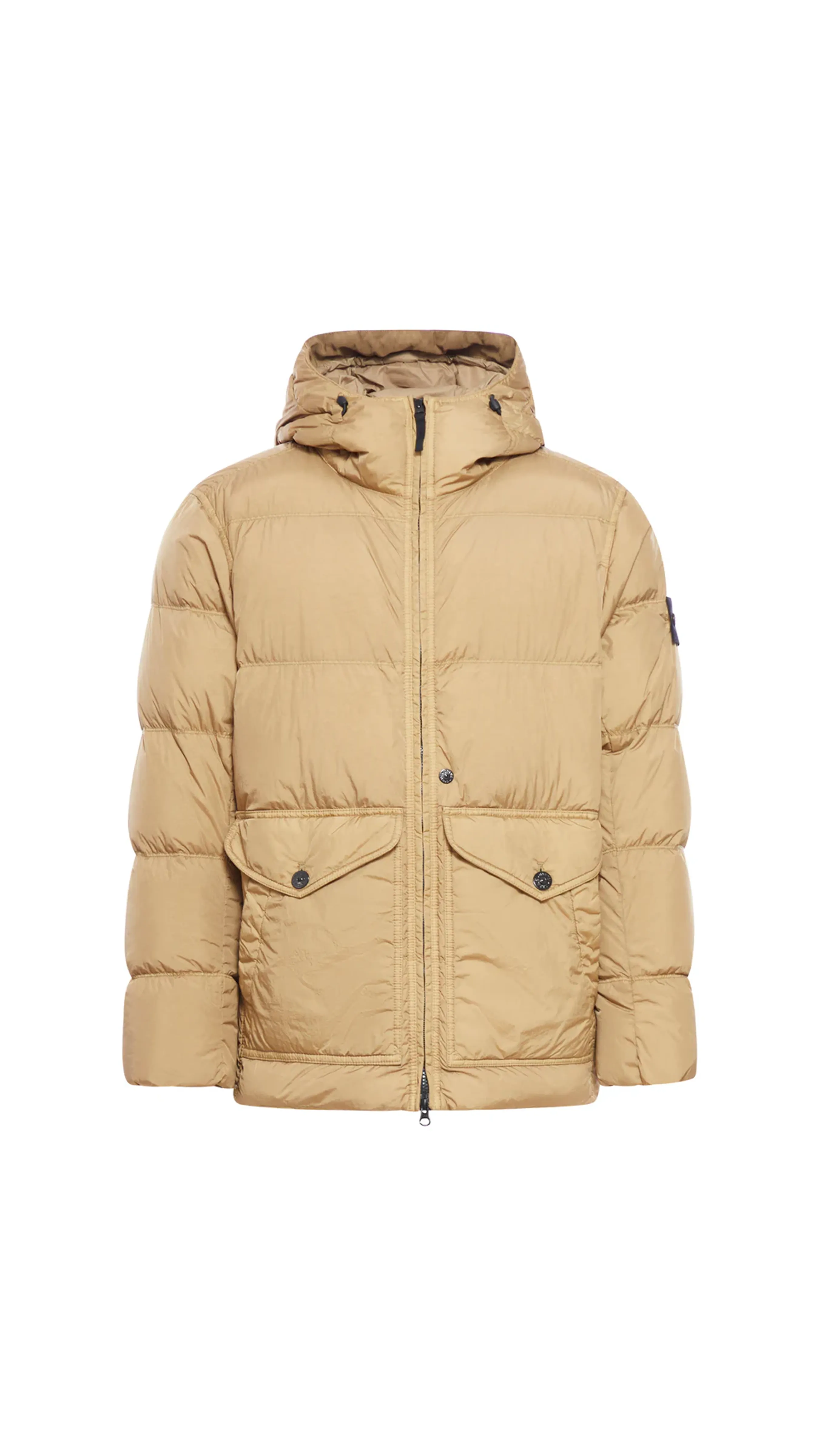 Crinkle Reps Nylon Hooded Down Jacket - Biscuit