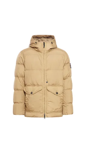 Crinkle Reps Nylon Hooded Down Jacket - Biscuit