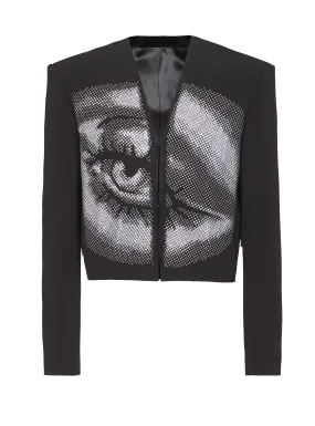 Cropped crepe jacket with crystals in an Eye motif