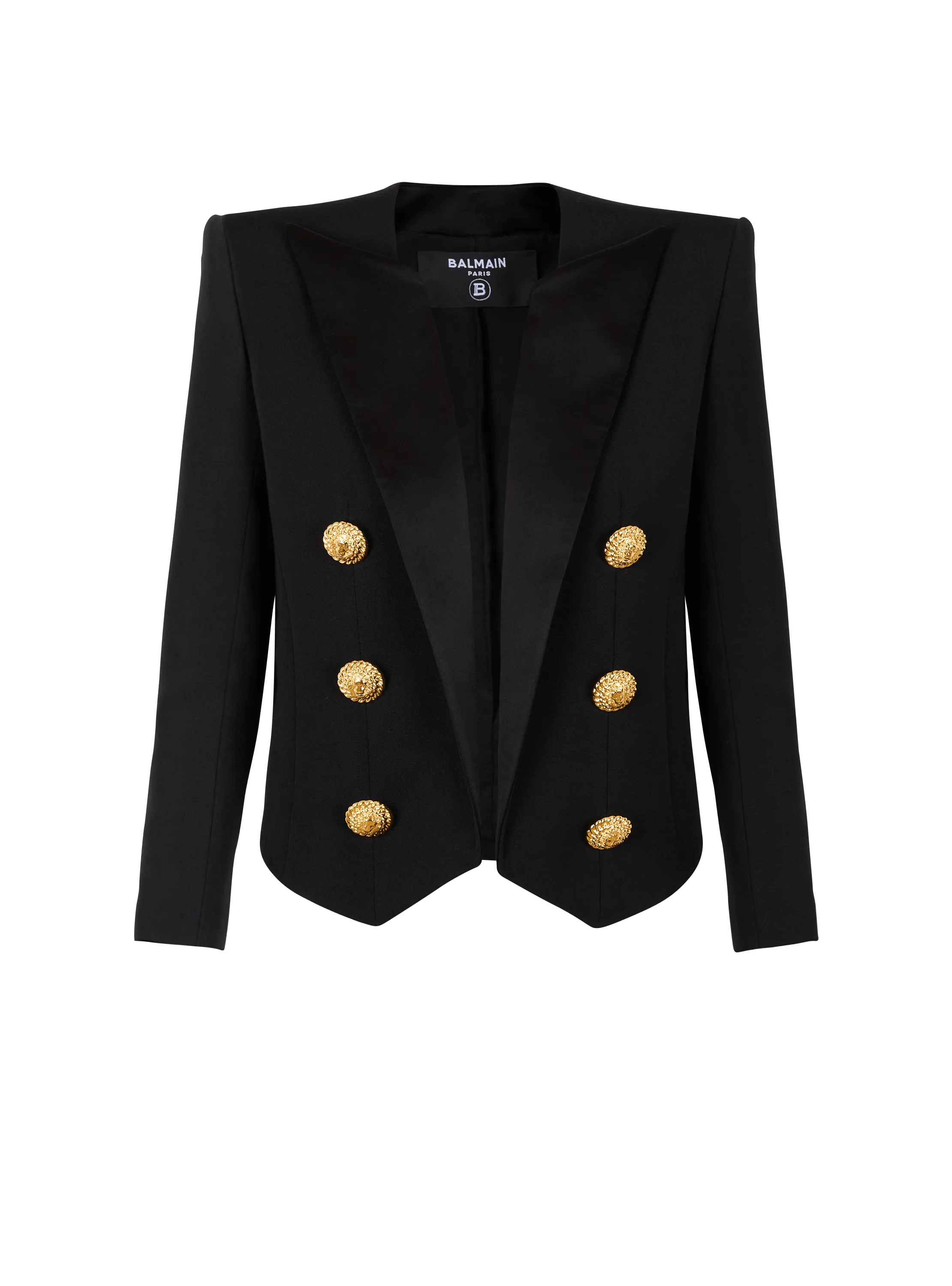 Cropped grain de poudre edge-to-edge jacket with 6 buttons