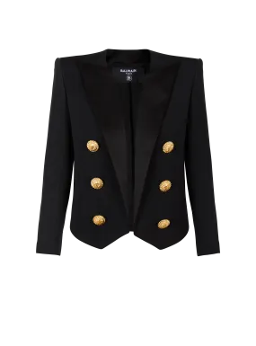 Cropped grain de poudre edge-to-edge jacket with 6 buttons