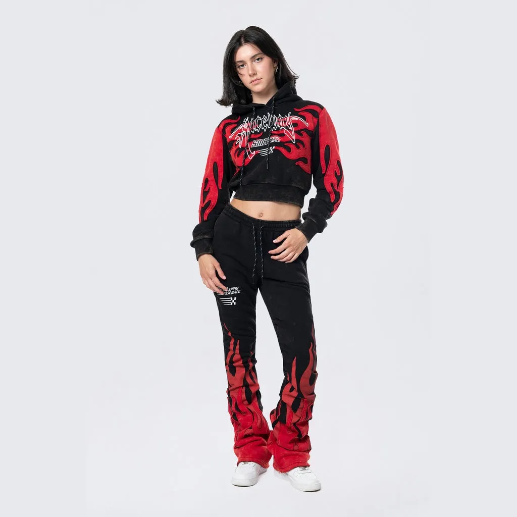 Cropped Racing Hoodie - Black