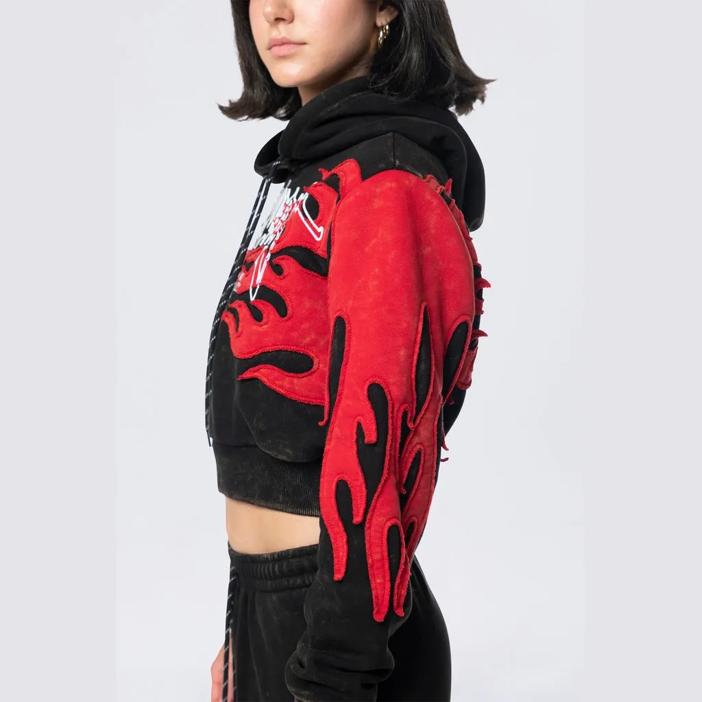 Cropped Racing Hoodie - Black