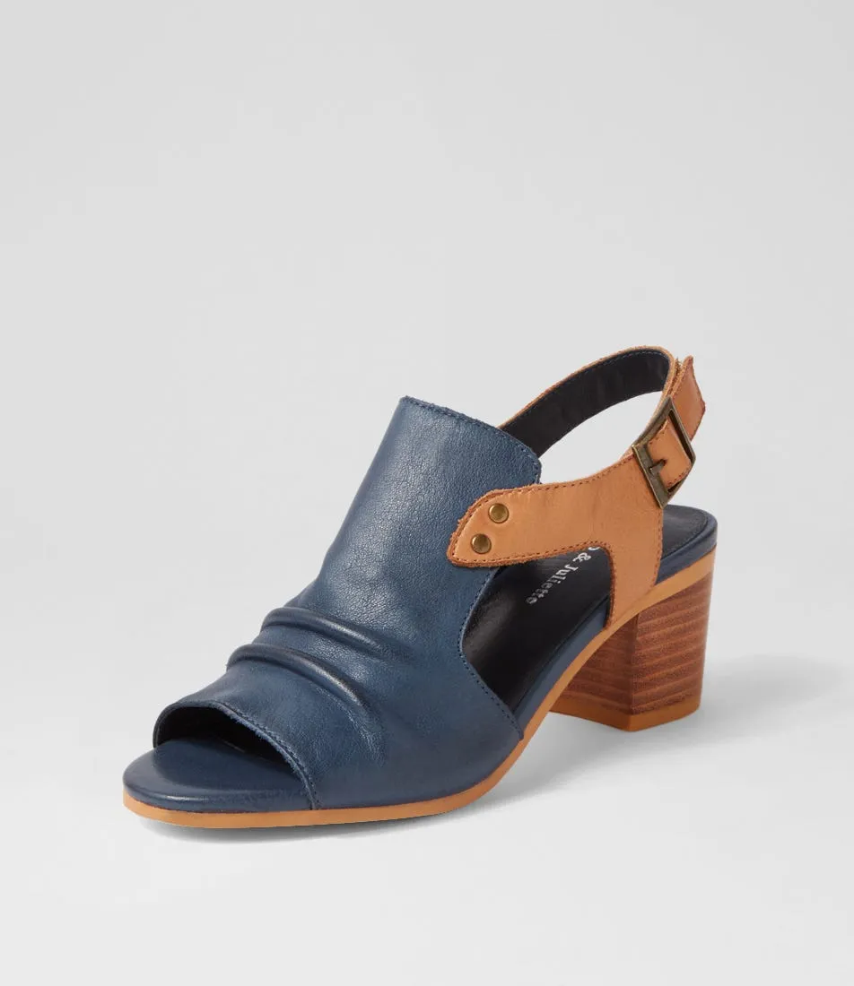 DJANGO & JULIETTE Ballarat Navy Dark Tan Leather Sandals