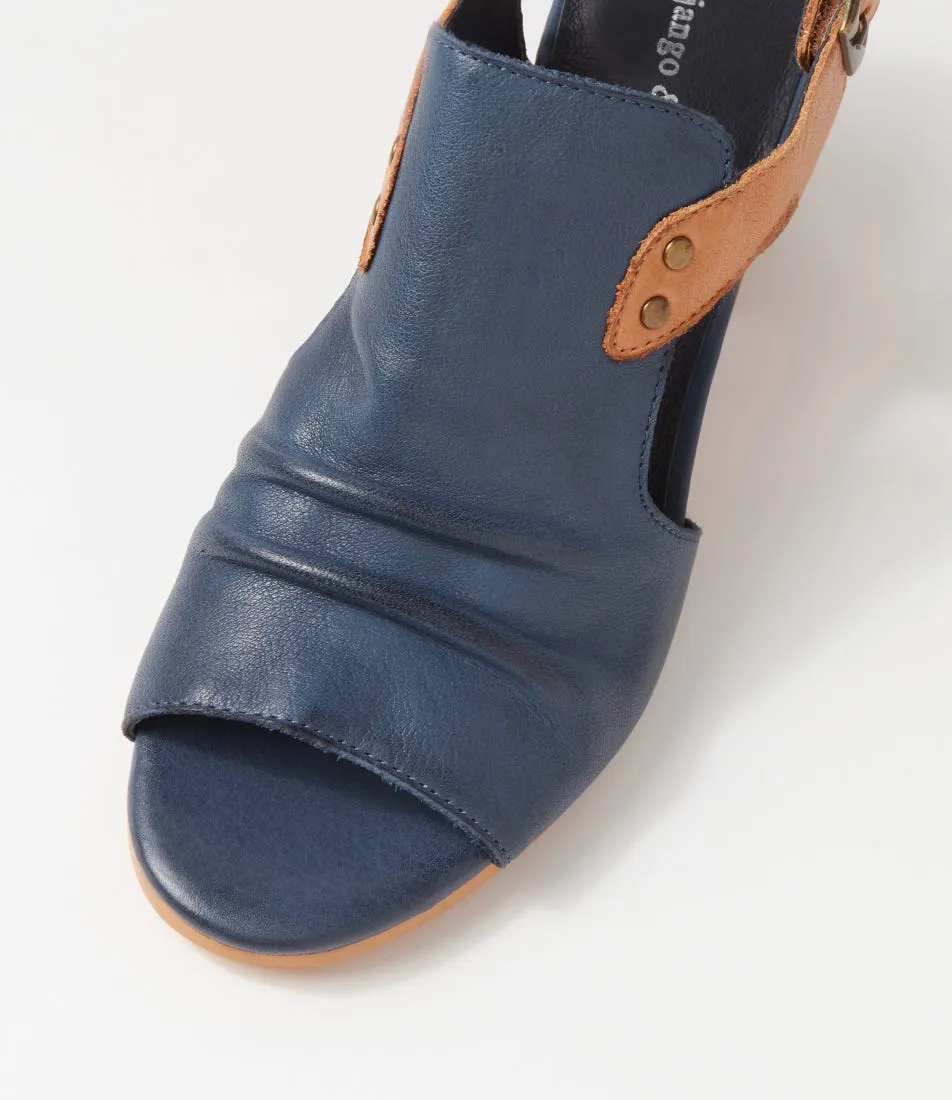 DJANGO & JULIETTE Ballarat Navy Dark Tan Leather Sandals