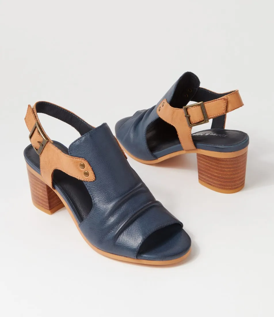 DJANGO & JULIETTE Ballarat Navy Dark Tan Leather Sandals