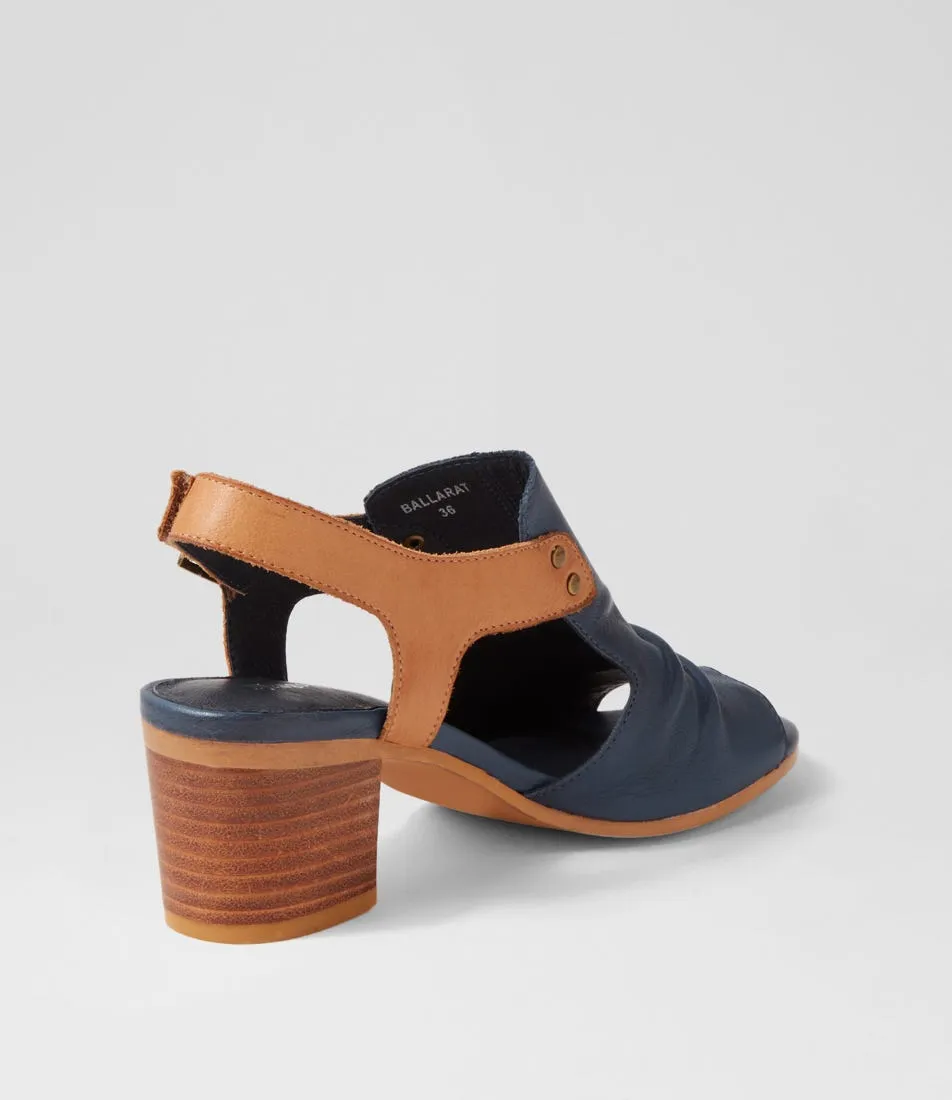 DJANGO & JULIETTE Ballarat Navy Dark Tan Leather Sandals