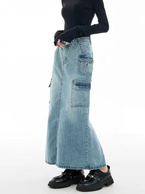 EDX American workwear denim skirt for women 2024 new spring and autumn retro niche high-waist slim a-line skirt 7602