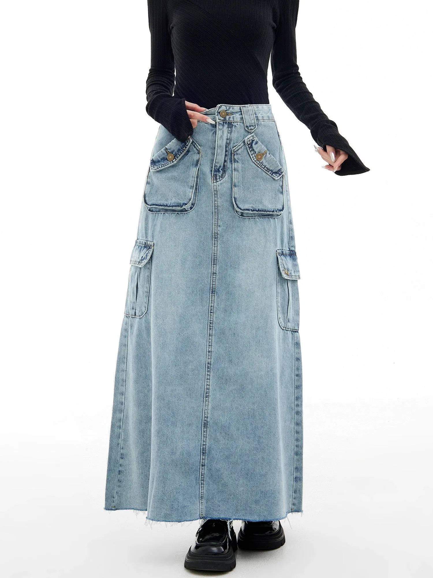 EDX Workwear Denim Skirt Women's 2024 New Spring and Autumn Design Niche High Waist Slim Skirt 7591