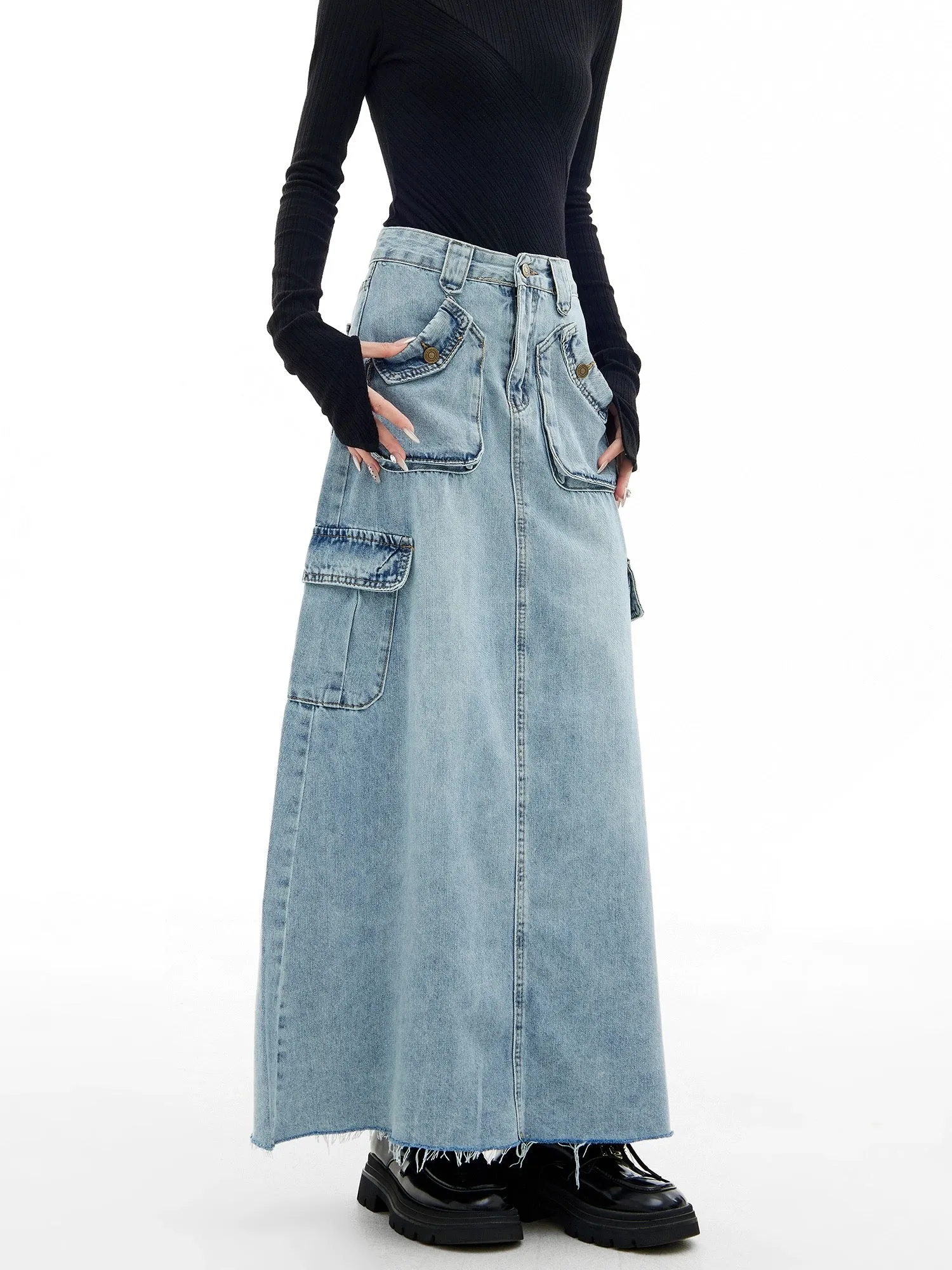 EDX Workwear Denim Skirt Women's 2024 New Spring and Autumn Design Niche High Waist Slim Skirt 7591