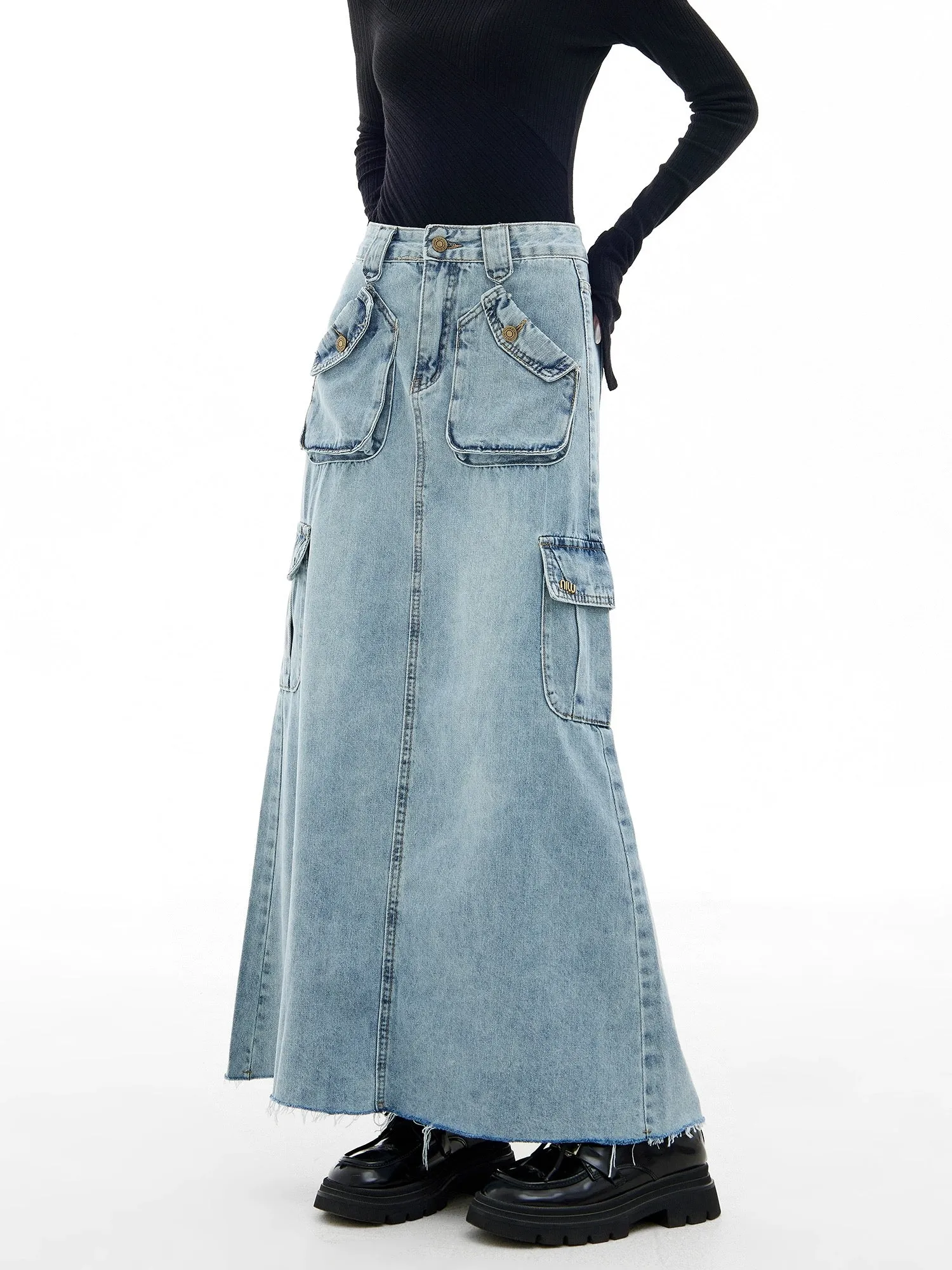 EDX Workwear Denim Skirt Women's 2024 New Spring and Autumn Design Niche High Waist Slim Skirt 7591