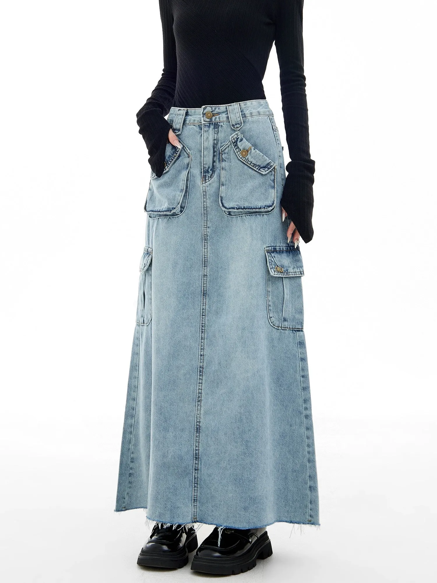 EDX Workwear Denim Skirt Women's 2024 New Spring and Autumn Design Niche High Waist Slim Skirt 7591