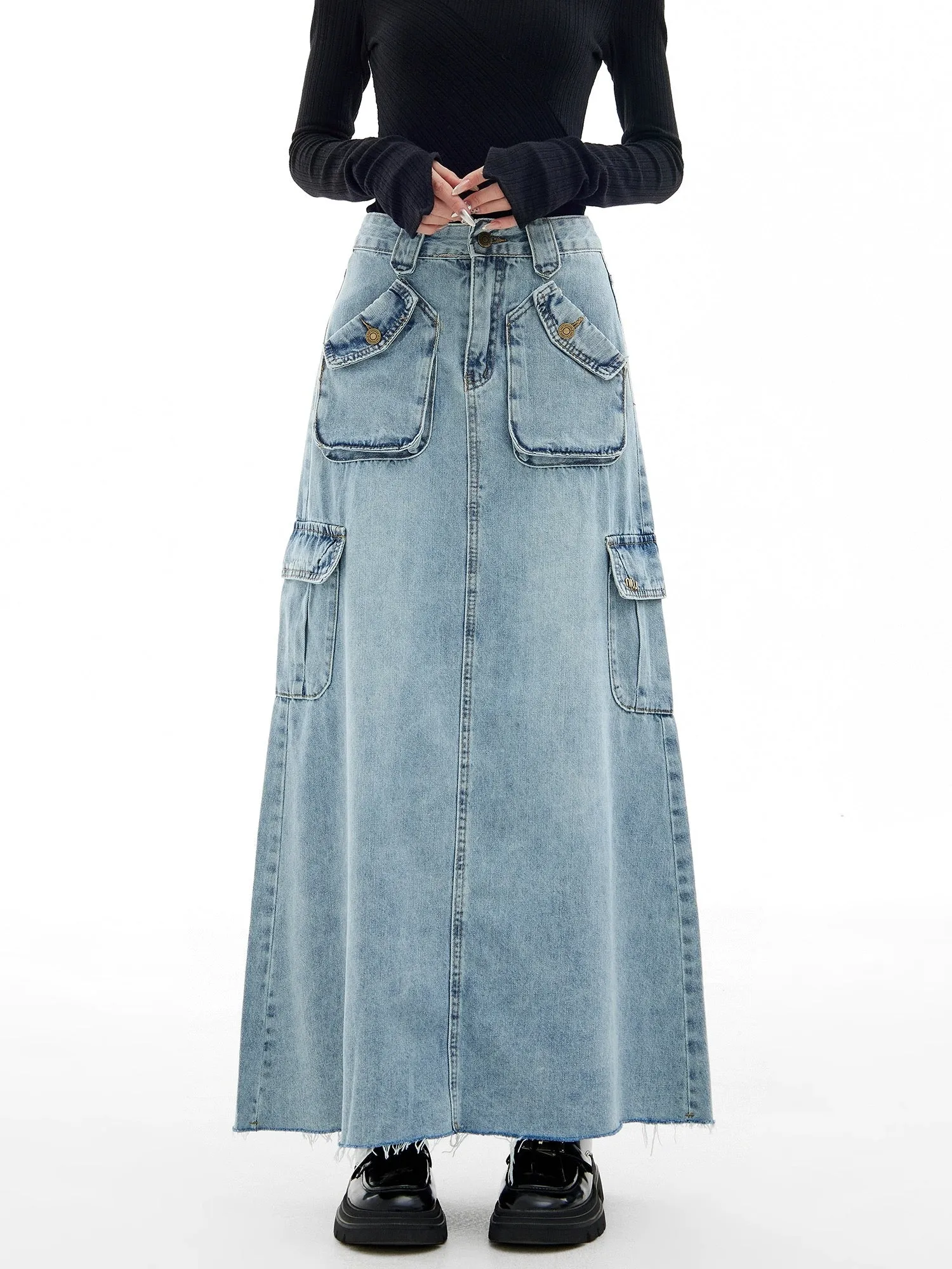 EDX Workwear Denim Skirt Women's 2024 New Spring and Autumn Design Niche High Waist Slim Skirt 7591