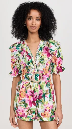 FARM Rio   Painted Flowers Off-White Romper 