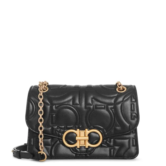 Ferragamo Gancino Quilting black leather shoulder bag