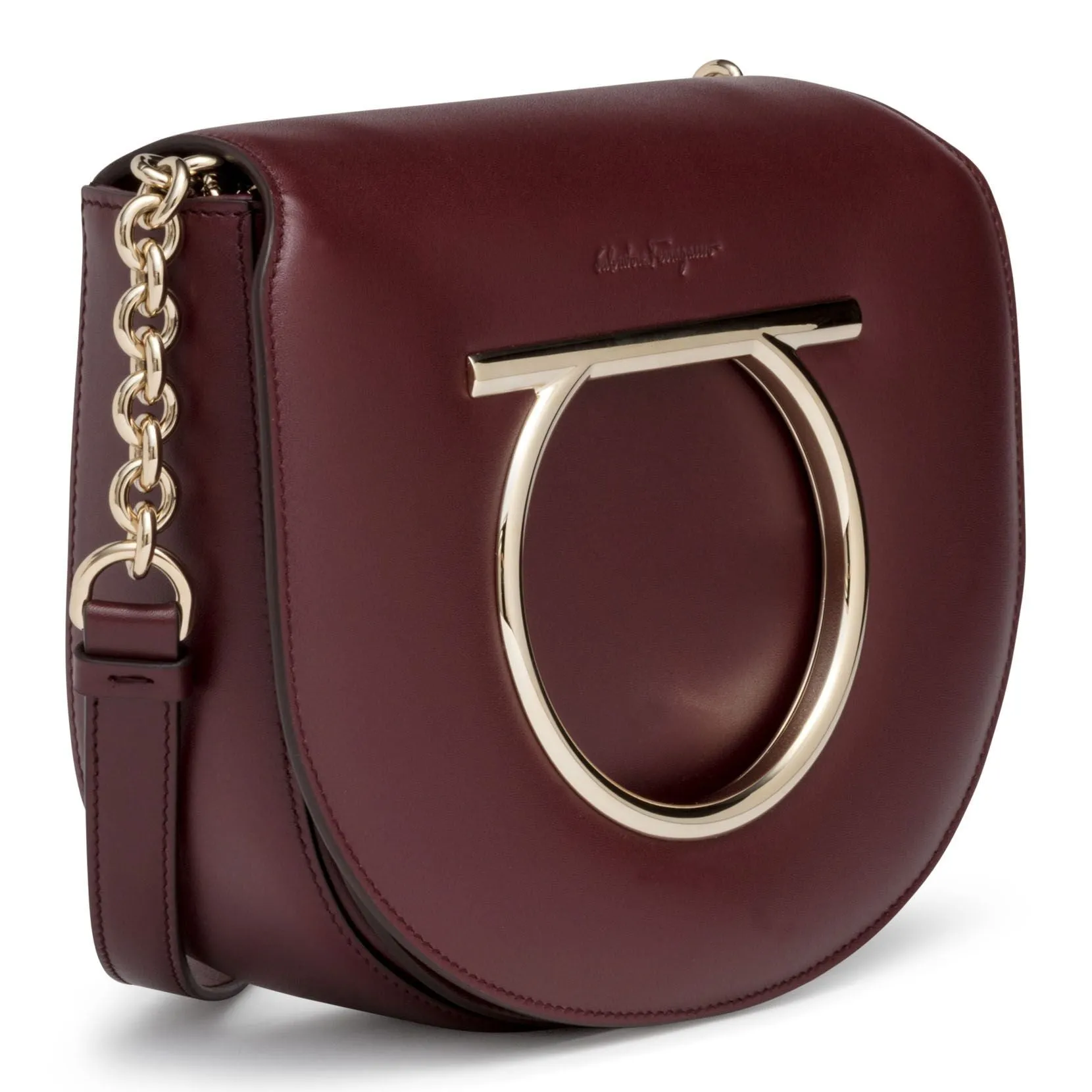 Ferragamo Margot Gancino Vela burgundy leather bag