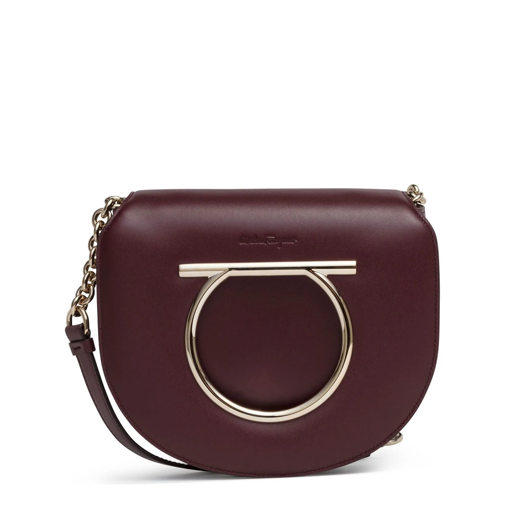 Ferragamo Margot Gancino Vela burgundy leather bag