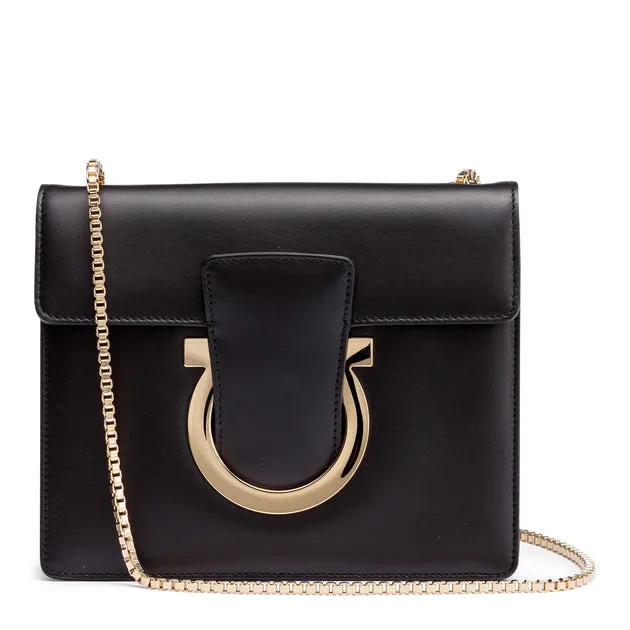 Ferragamo Thalia black leather Gancini shoulder bag