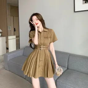 French retro workwear skirt for women, summer niche design, sweet and spicy pleated skirt, casual sexy hot girl puffy dress