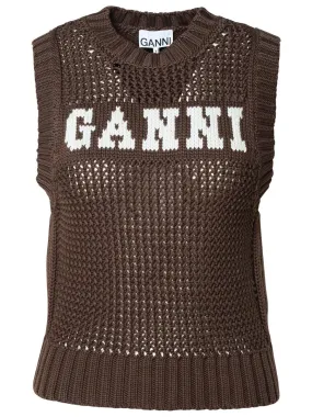 GANNI    Ganni Brown Cotton Blend Vest