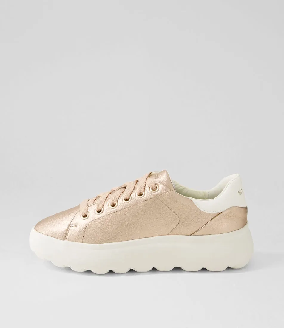 GEOX D Spherica Ec4 1 B Rose Gold Optic White Leather Sneakers