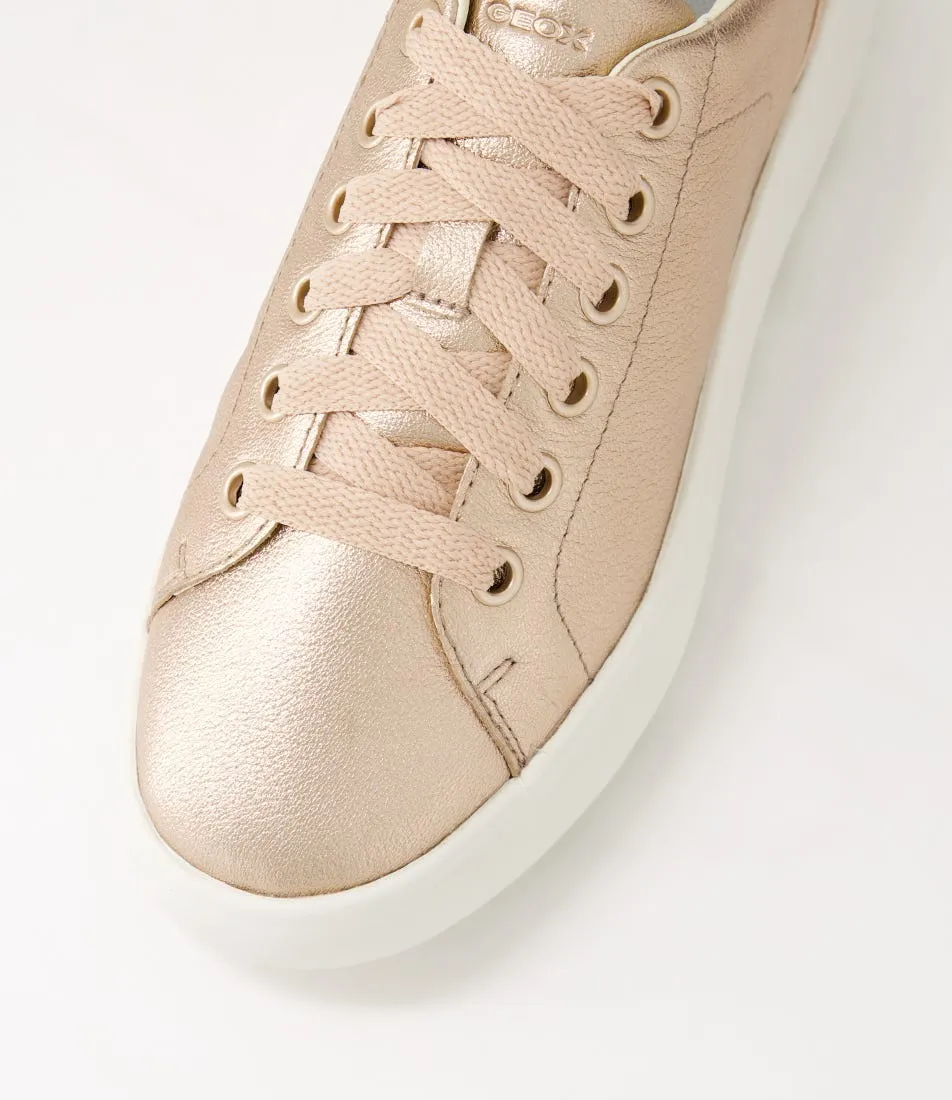 GEOX D Spherica Ec4 1 B Rose Gold Optic White Leather Sneakers