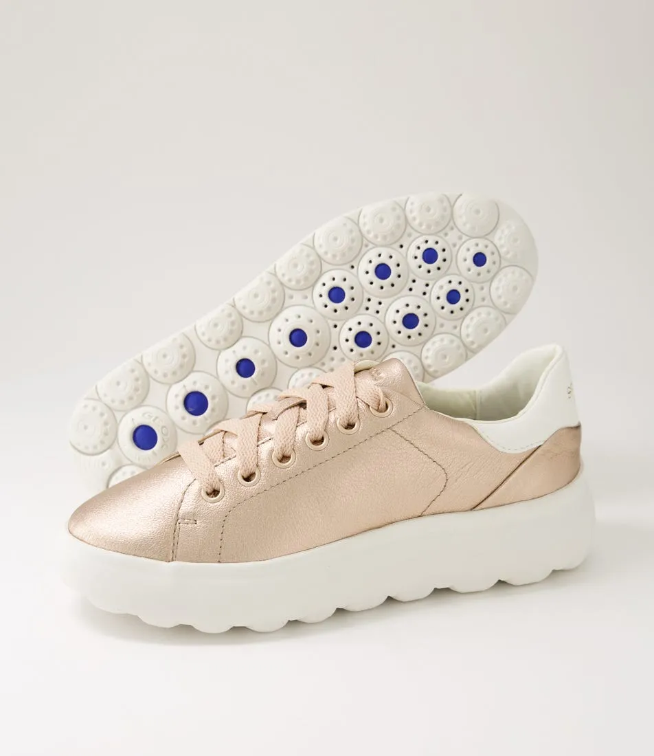 GEOX D Spherica Ec4 1 B Rose Gold Optic White Leather Sneakers