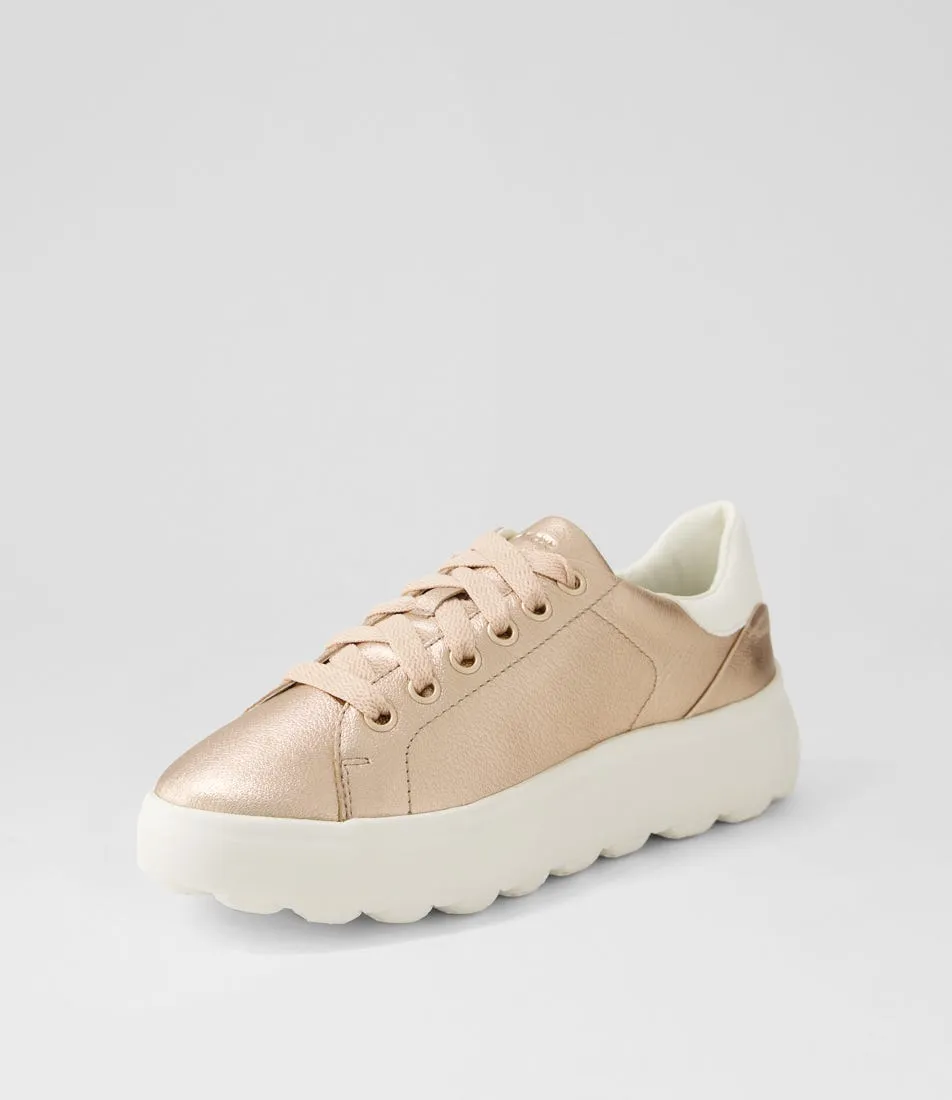 GEOX D Spherica Ec4 1 B Rose Gold Optic White Leather Sneakers