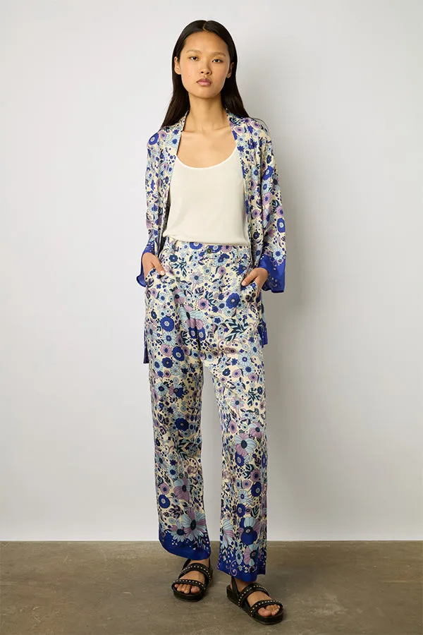 Gerard Darel CARMEL PARMA BLUE FLORAL PRINT SOFT TROUSERS