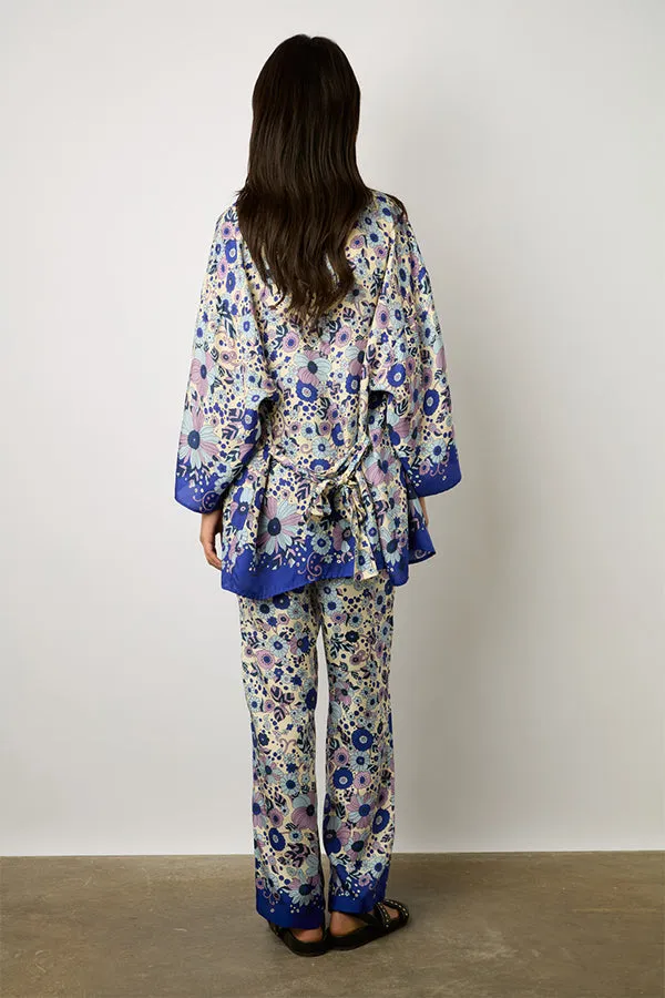 Gerard Darel CARMEL PARMA BLUE FLORAL PRINT SOFT TROUSERS