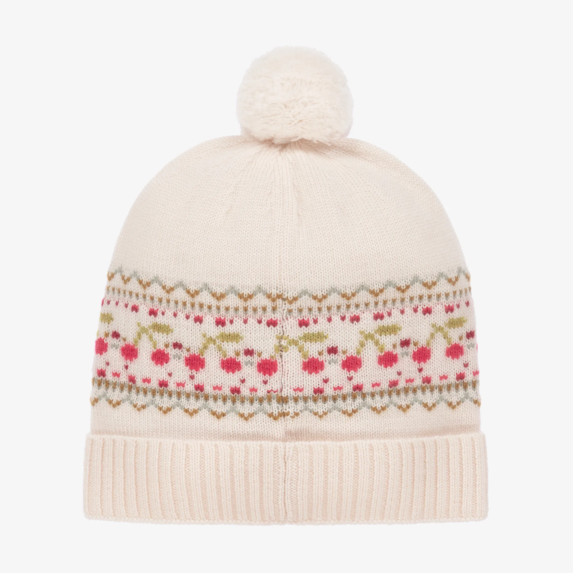 Girls Beige Wool & Cashmere Cherry Hat