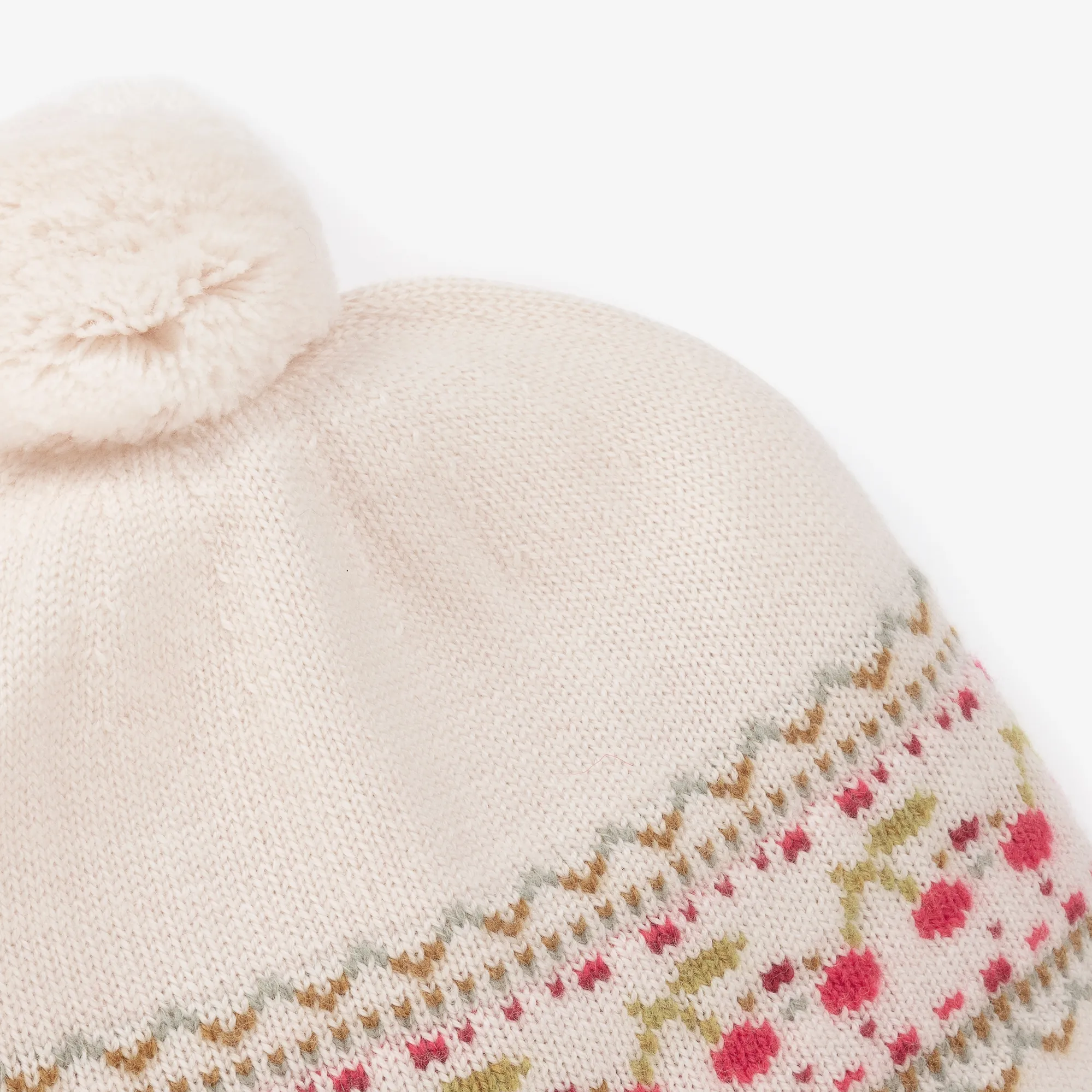 Girls Beige Wool & Cashmere Cherry Hat