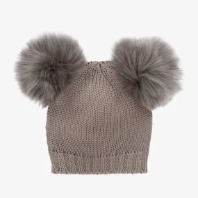 Girls Grey Wool Knitted Pom-Pom Hat