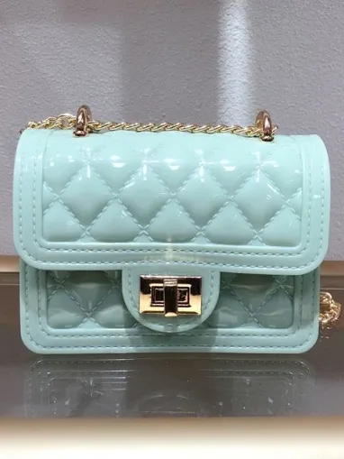 Girls Patent Classy Quilted Jelly Handbag With Chain Strap