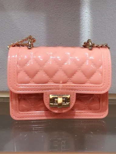 Girls Patent Classy Quilted Jelly Handbag With Chain Strap