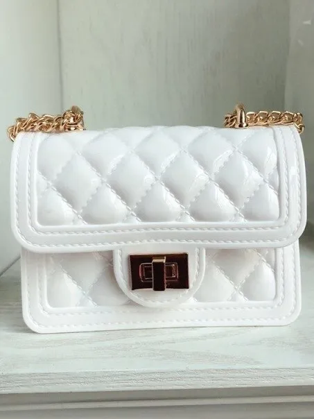 Girls Patent Classy Quilted Jelly Handbag With Chain Strap