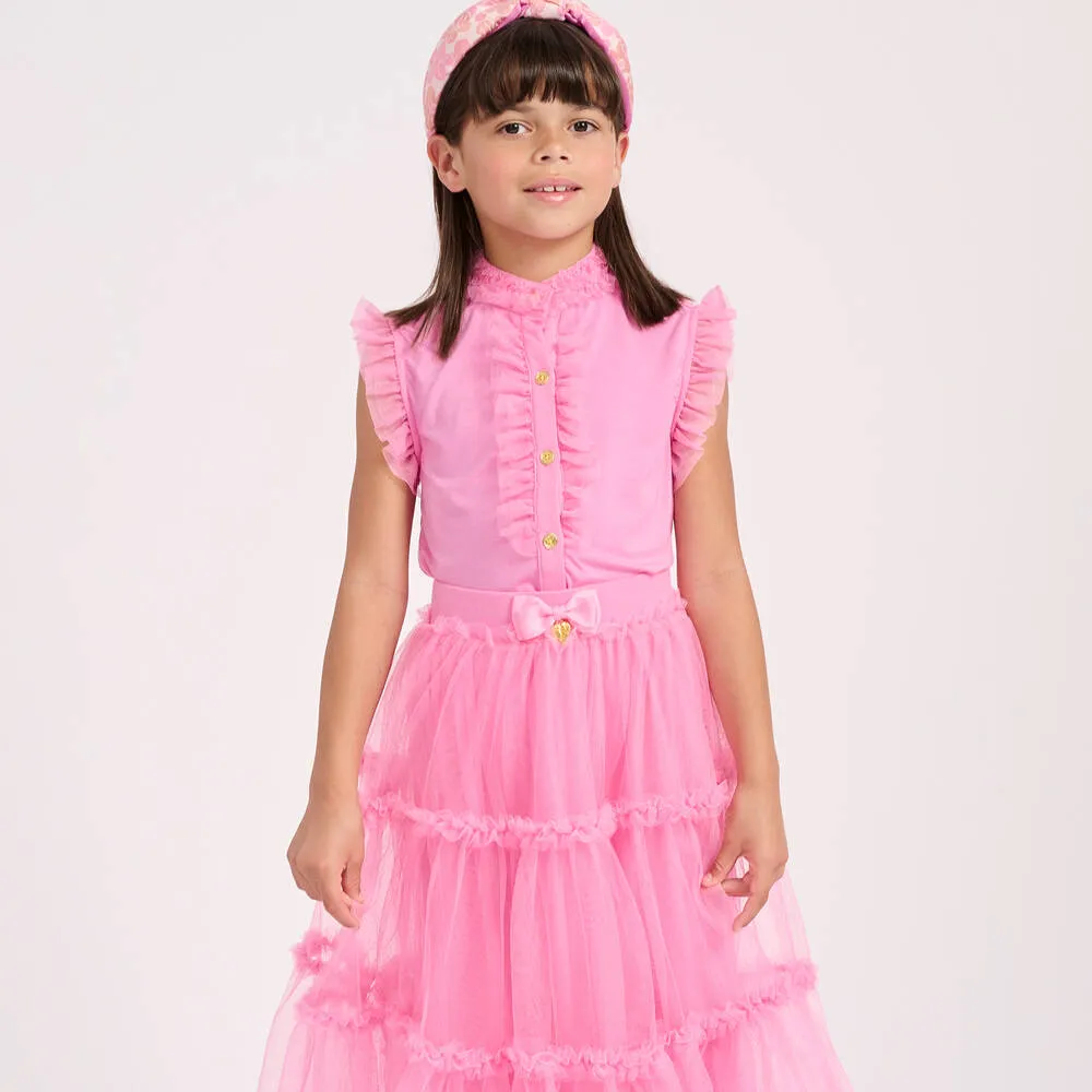 Girls Pink Ruffle Blouse