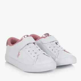 Girls White & Pink Faux Leather Trainers