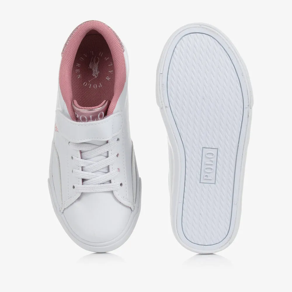 Girls White & Pink Faux Leather Trainers