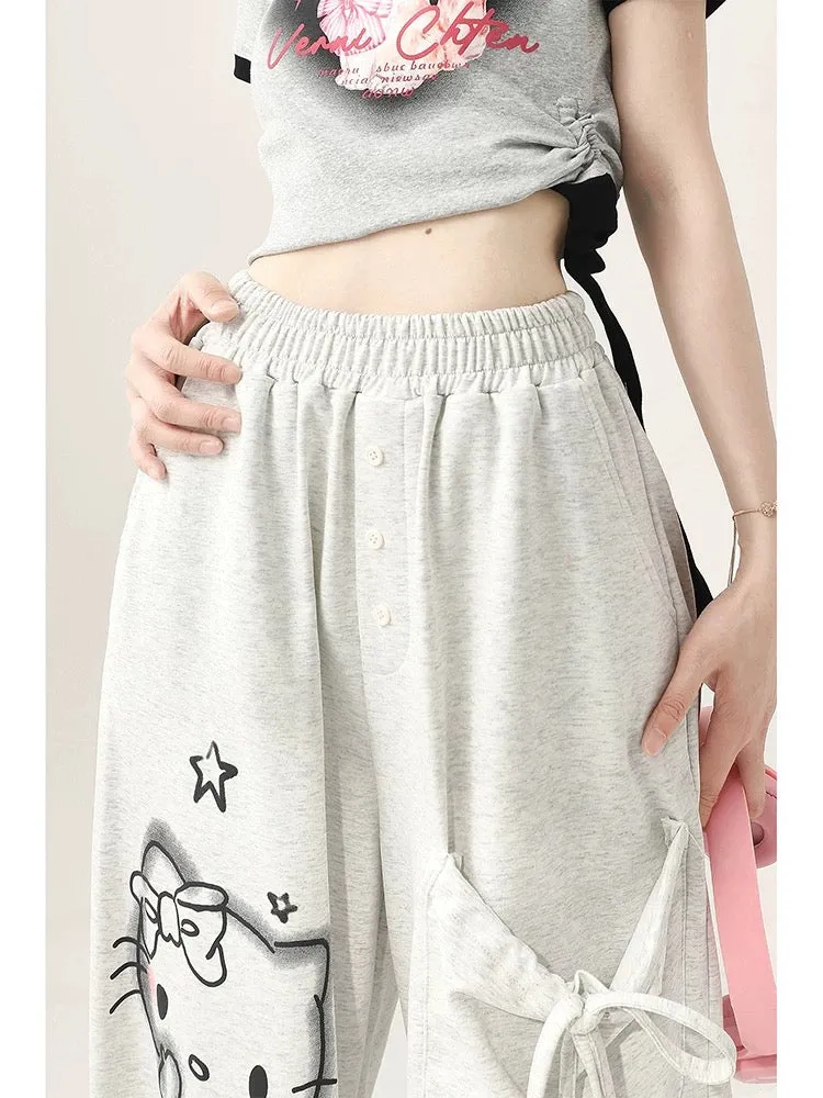 Gray hellokitty sports pants for women summer thin sweet girl workwear casual wide leg jazz dance long pants